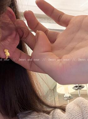 S925银呆萌小熊耳环耳扣女