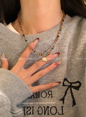 手工天然石串珠项链复古