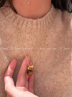 复古虎眼石吊坠项链女2025年新款轻奢高级设计感时尚百搭锁骨链潮