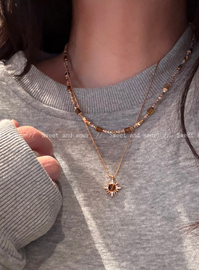 甜酸复古虎眼天然石项链2025新款爆款毛衣链秋冬双层锁骨链颈链潮