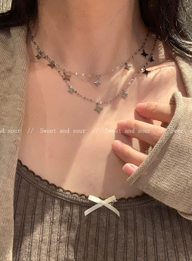 甜酷假两件四芒星辣妹项链女小众设计高级感简约气质锁骨链毛衣链