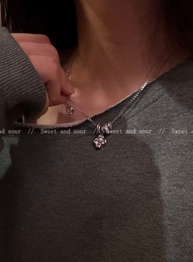 四叶草锆石圈圈项链轻奢高级感小众设计秋冬锁骨链毛衣链个性百搭