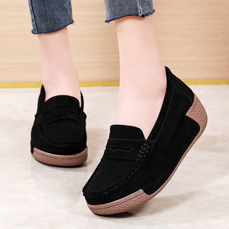 春浅口真皮透气松糕底坡跟女摇摇鞋复古大码休闲妈妈中跟女豆豆鞋,淘宝优惠券,粉丝福利购,淘宝优惠卷