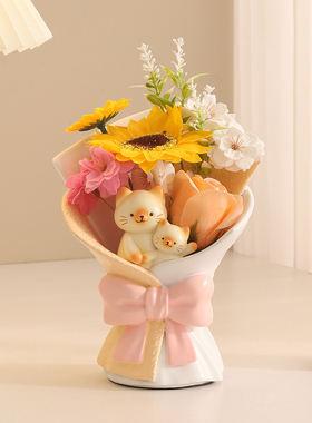 创意猫咪仿真花束摆件送妈妈