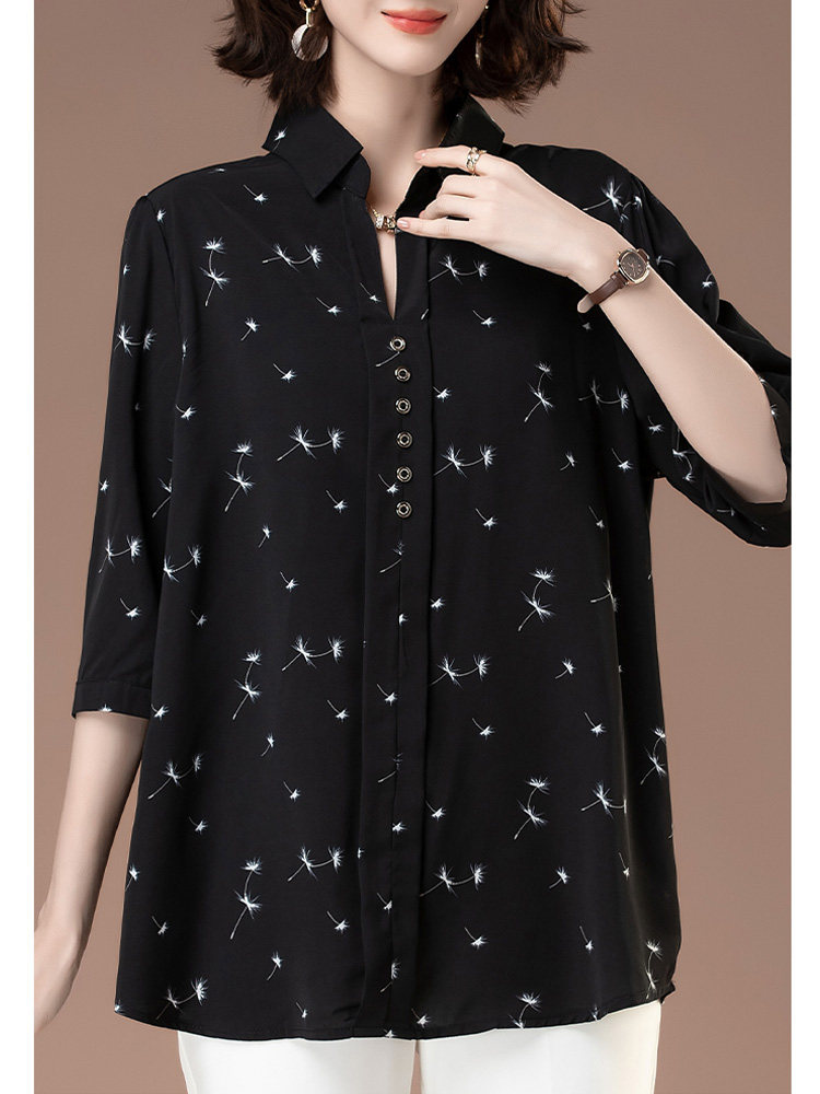 肥婆碎花雪纺薄款宽松加大码衬衫 mantilisha蔓缇莉莎蕾丝衫/雪纺衫