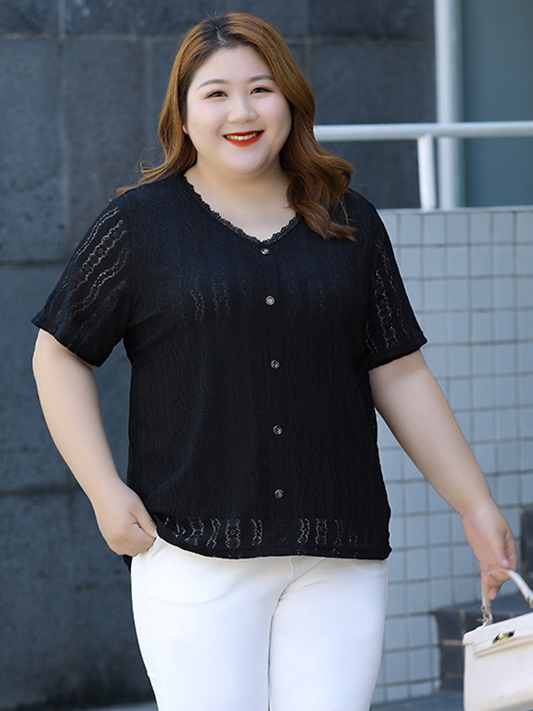 蔓缇莉莎中年短袖女宽松胖mm蕾丝衫 mantilisha蔓缇莉莎蕾丝衫/雪纺衫