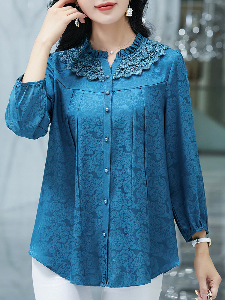 蔓缇莉莎洋气妈妈仿真丝女雪纺衫 mantilisha蔓缇莉莎蕾丝衫/雪纺衫