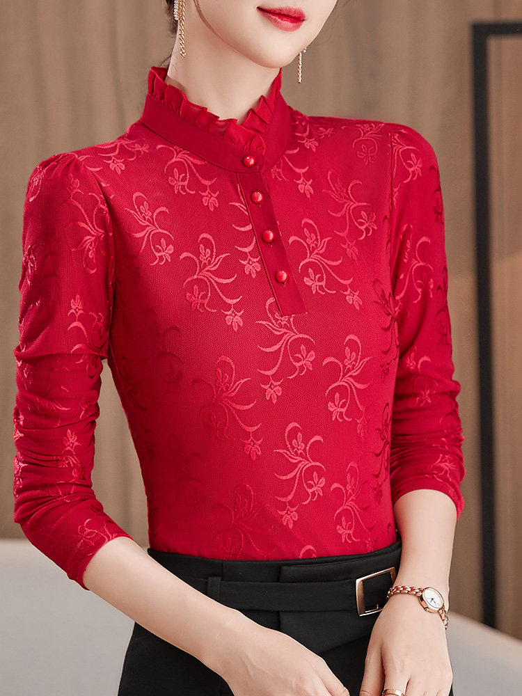 蔓缇莉莎高档大码网纱气质妈妈内搭 mantilisha蔓缇莉莎蕾丝衫/雪纺衫