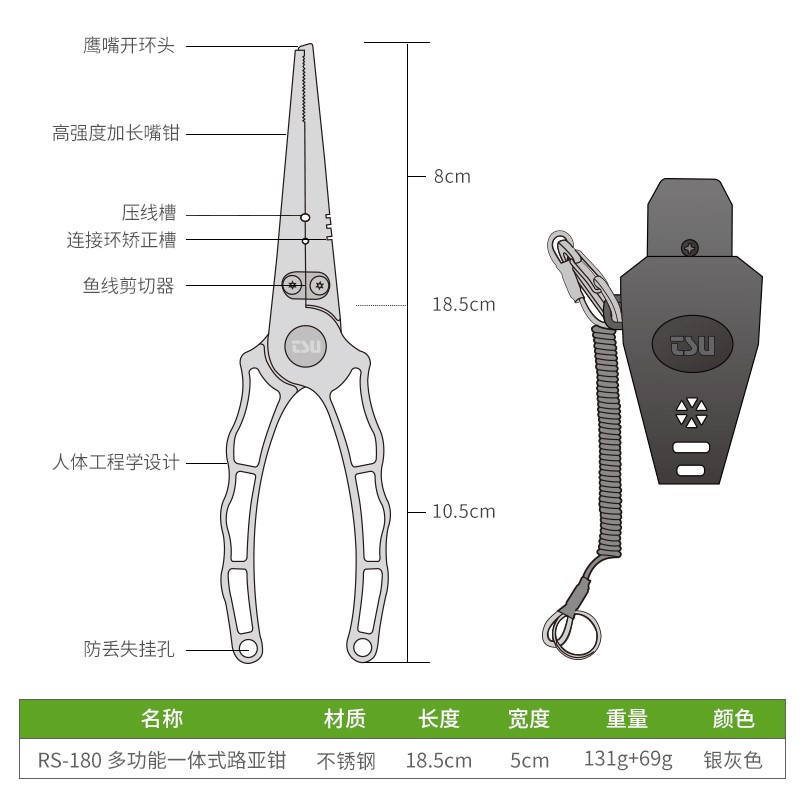 钓之屋多功能不锈钢路亚钳剪线器海钓开环压线器便携取钩钳子-图0