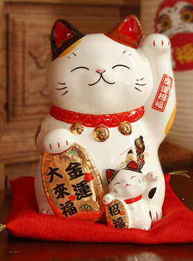 日式招财猫收银台摆件送朋友大号开业礼品玄关发财猫陶瓷存钱罐