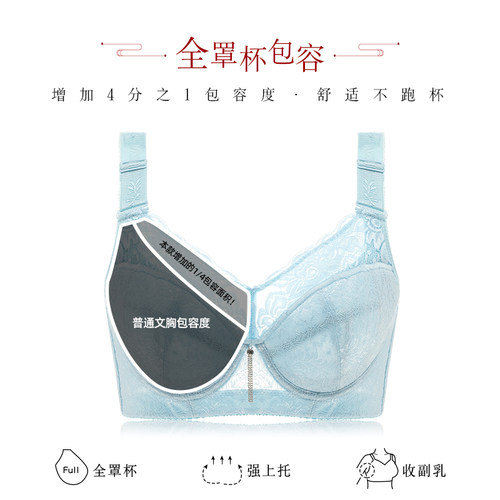 月色大码内衣女胖mm 薄款聚拢防下垂蕾丝刺绣大胸显小文胸全罩杯 - 图2