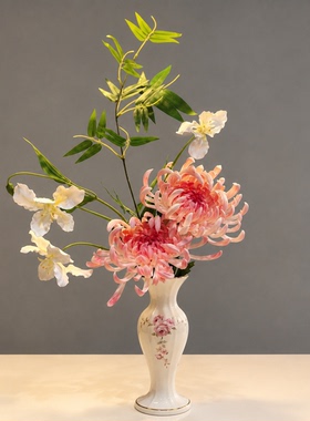法式美人瓶现代简约陶瓷素色花瓶中式摆件客厅插花装饰鲜花水培器