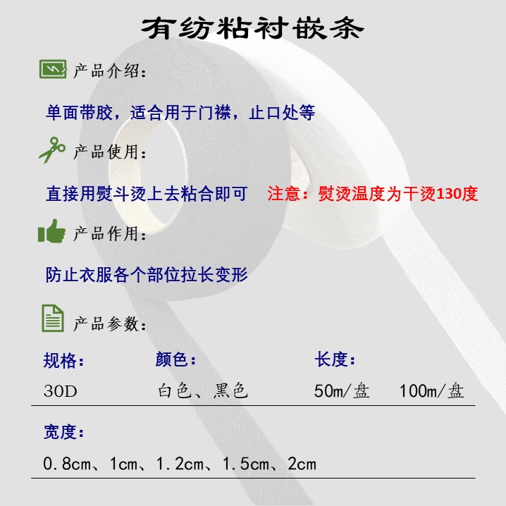 服装辅料嵌条衬有纺布衬粘合衬 0.8/1.0/1.2/1.5/2cm衬条切条纤带 - 图0