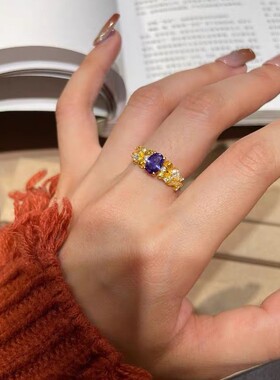 柘城钻石钻石之乡复古紫荆花轻奢戒指女中古满天星紫钻精致优雅饰