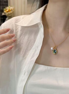 诸暨珍珠高级感个性鲍鱼贝贝母天然淡水珍珠吊坠珍珠项链礼物