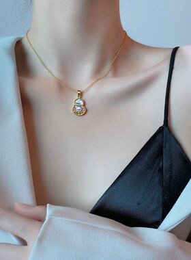 天然淡水珍珠项链贝母葫芦福禄铜钱微镶锆石珍珠吊坠直播货源