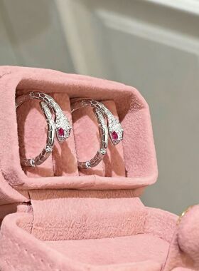 柘城钻石钻石之乡甜酷粉钻眼蛇戒指女小众设计开口尾戒指女轻奢高