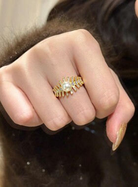 诸暨天然淡水珍珠戒指18K真金电镀微镶锆石鱼骨戒指一件代发