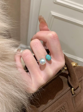 天然淡水珍珠戒指开口戒18K真金电镀天然绿松石戒指直播一件