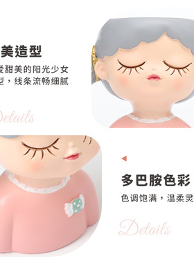跨境现代创意可爱糖果少女桌面景观盆栽花器家庭园艺树脂花盆花器