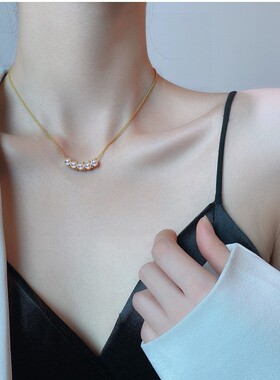 诸暨珍珠天然淡水珍珠微笑链吊坠多珠珍珠项链时尚百搭女首饰