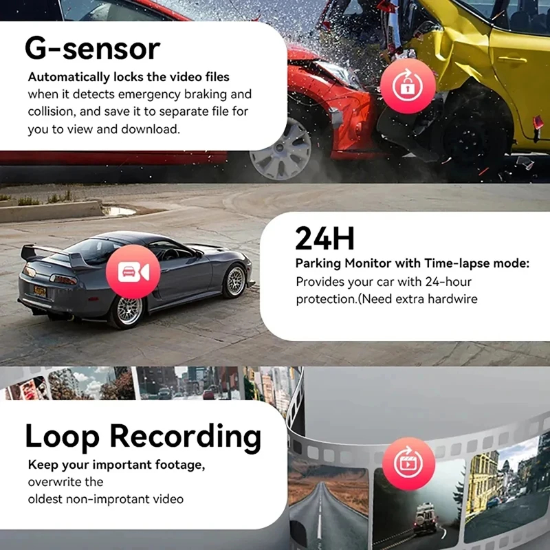 3-Lens Car DVR HD 1080P Dash Cam Recorder WiFi G-Sensor 24h - 图3