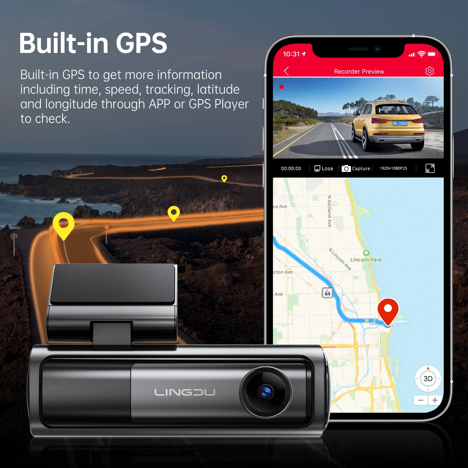 LINGDU Dash Cam 4K+2K Rear Cam Car DVR WiFi GPS行车记录仪24H - 图1