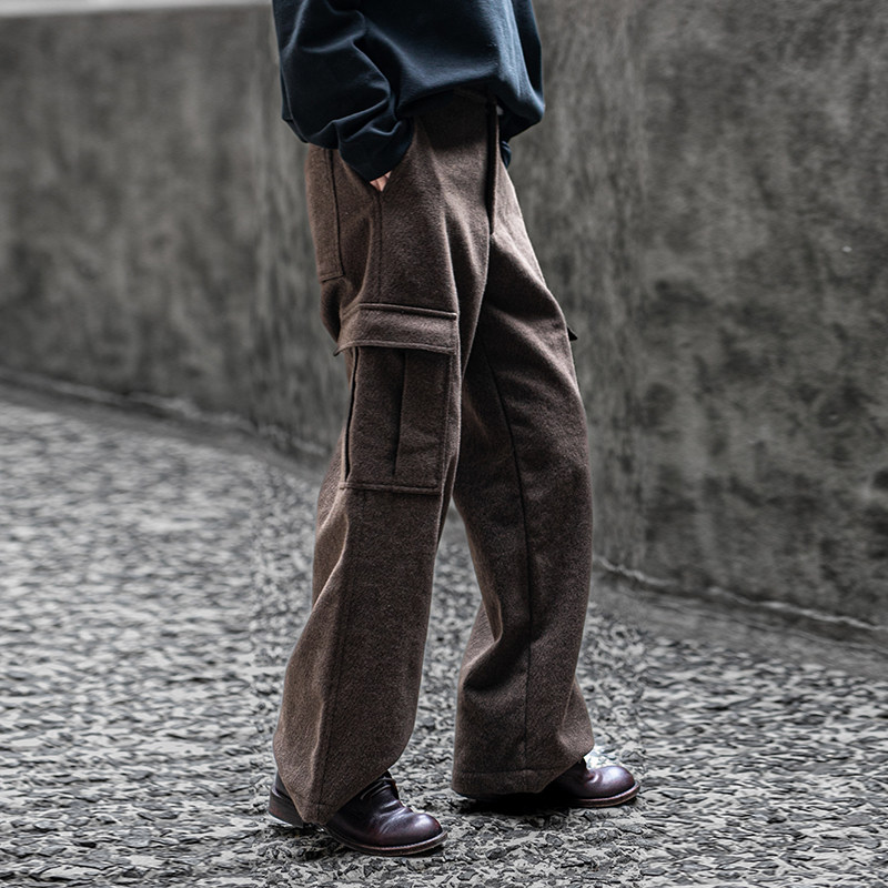 神识麒骥*苦味心好多 双色秋冬极简羊毛混纺肌理感休闲直筒长裤,淘宝优惠券,粉丝福利购,淘宝优惠卷