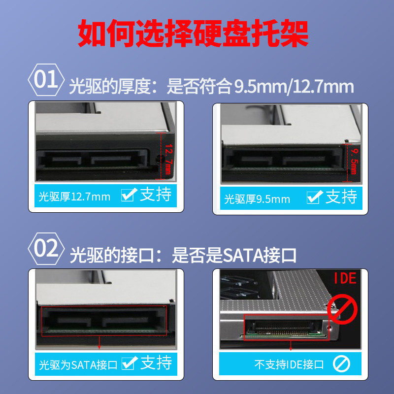 笔记本电脑光驱位硬盘托架适用机械固态SATA3托盘支撑架9.5/12.7m - 图0
