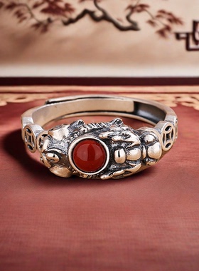 国潮复古铜钱玛瑙貔貅泰银