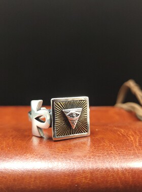 欧美复古上帝之眼藏银戒指