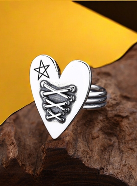 欧美复古爱心绷带星星泰银戒指