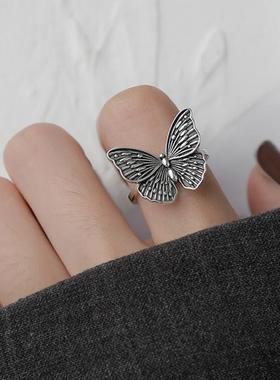 泰银小众设计暗黑做旧蝴蝶戒指