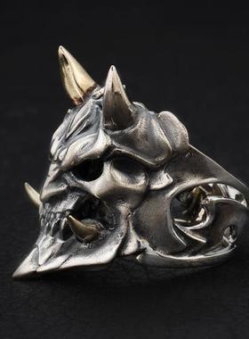 复古般若面具鬼王骷髅泰银戒指