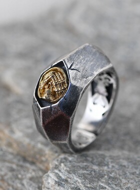 三相骷髅泰银戒指男女暗黑系