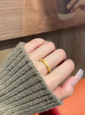 小红书同款2024新款古法雕花戒指女紫荆花浮雕繁花似锦素圈指环