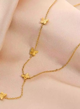 2024新款日韩时尚精致立体小蝴蝶钛钢镀金项链气质时尚饰品配饰女