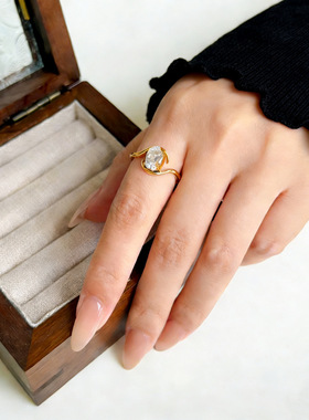 中古vintage马眼锆石波浪素圈钛钢镀金戒指中指食指指环欧美新款