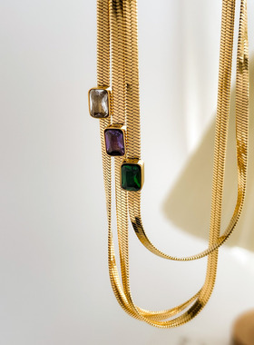 2022新款欧美时尚INS风轻奢蛇骨链镶钻钛钢镀18K金项链短款锁骨链