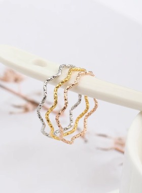 细款波浪线戒指闪闪发光钛钢