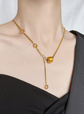 流苏拉丝磨砂小蛮腰路路通项链女钛钢不掉色轻奢百搭锁骨链新款