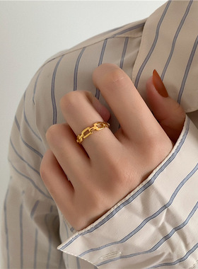 跨境钛钢链条镂空戒指