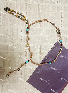 薛凯琪同款撞色民族风可调节木珠腰链百搭复古设计腰带牛皮绳版本