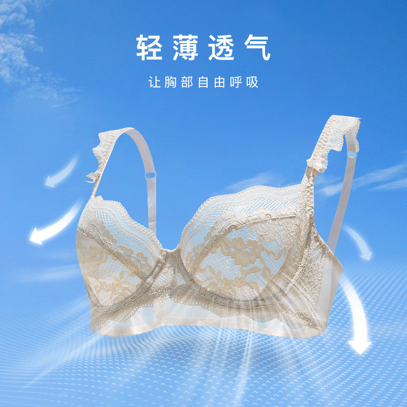 超薄款大码性感蕾丝大胸显小内衣文胸薄款纯欲情调胸罩聚拢胖mm女_虎窝淘