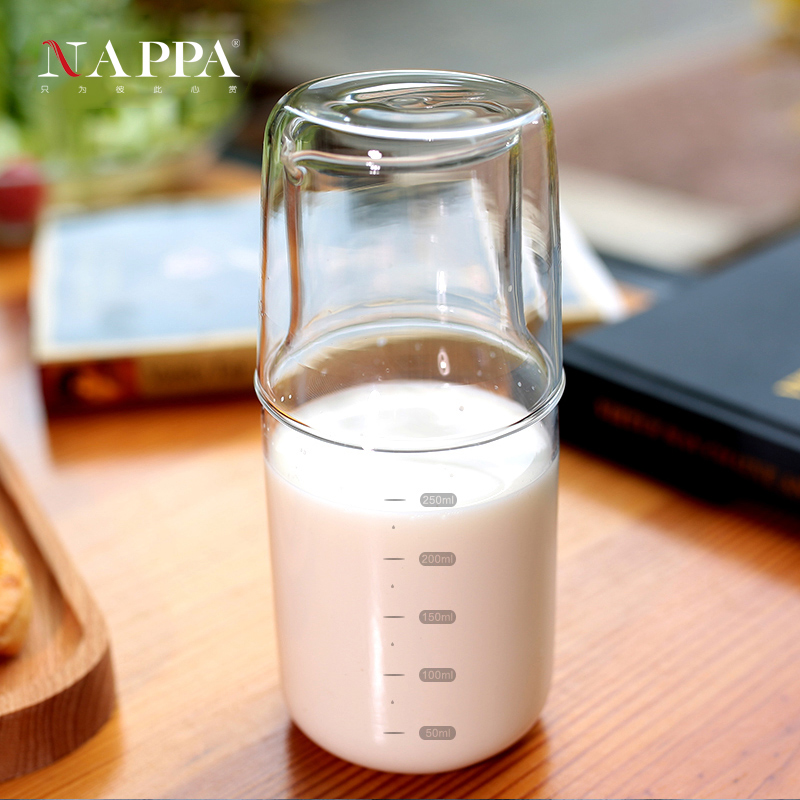 NAPPA兒童牛奶杯水杯 耐熱玻璃冷水壺一壺一杯兩件套 床頭杯凉杯