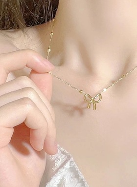 新款甜美在逃公主蝴蝶结圆珠钛钢手链女时尚气质百搭简约潮手