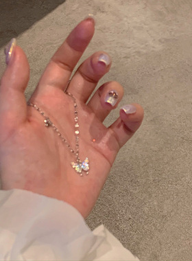 ins闪钻蝴蝶项链小众设计感轻奢大小蝴蝶锁骨链 微镶锆石锁骨