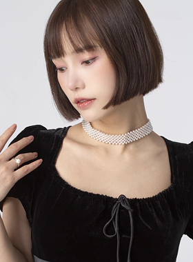 Vivi晏池|手工编织珍珠项链女轻奢复古小米粒锁骨链项圈颈链蕾丝C