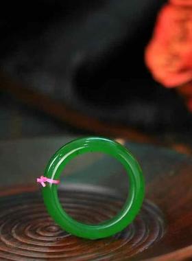 天然和田玉碧玉菠菜绿戒指