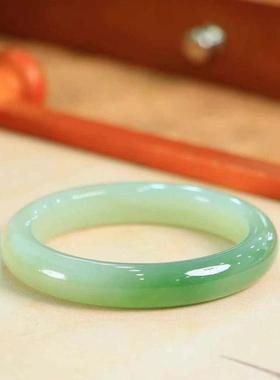 天然和田玉翠青手镯女款玉石镯子正品和田玉镯子送老婆礼物青海料